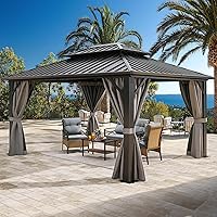 YITAHOME 10x12ft Hardtop Gazebo with Netting & Curtains - Heavy Duty Galvanized Steel Double Roof for Patio, Backyard, Deck, Gray