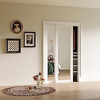 Vista 2 de Puertas correderas de espejo de 48 x 80 pulgadas para dormitorios, puerta interior de espejo a prueba de roturas mejorada con kit de herrajes