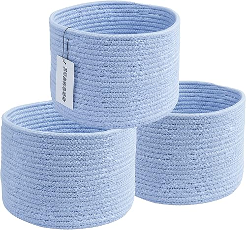 Miniatura 17 de Canastas de almacenamiento de cuerda de algodón tejida - Paquete de 3 contenedores redondos (10x10x7 pulgadas) para estantes, armarios y estanterías