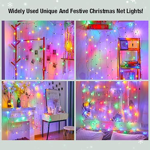 Miniatura 2 de Red de luces LED multicolor de Navidad para exteriores, 120 luces LED de 6 x 5 pies, iluminación de red de malla conectable para interiores y