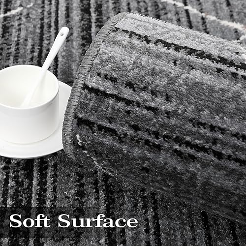 Miniatura 5 de GlowSol Alfombra abstracta gris de 2 x 3 pies, alfombra gruesa de felpa para área pequeña, antideslizante, no desprende pelusa, alfombra geométrica
