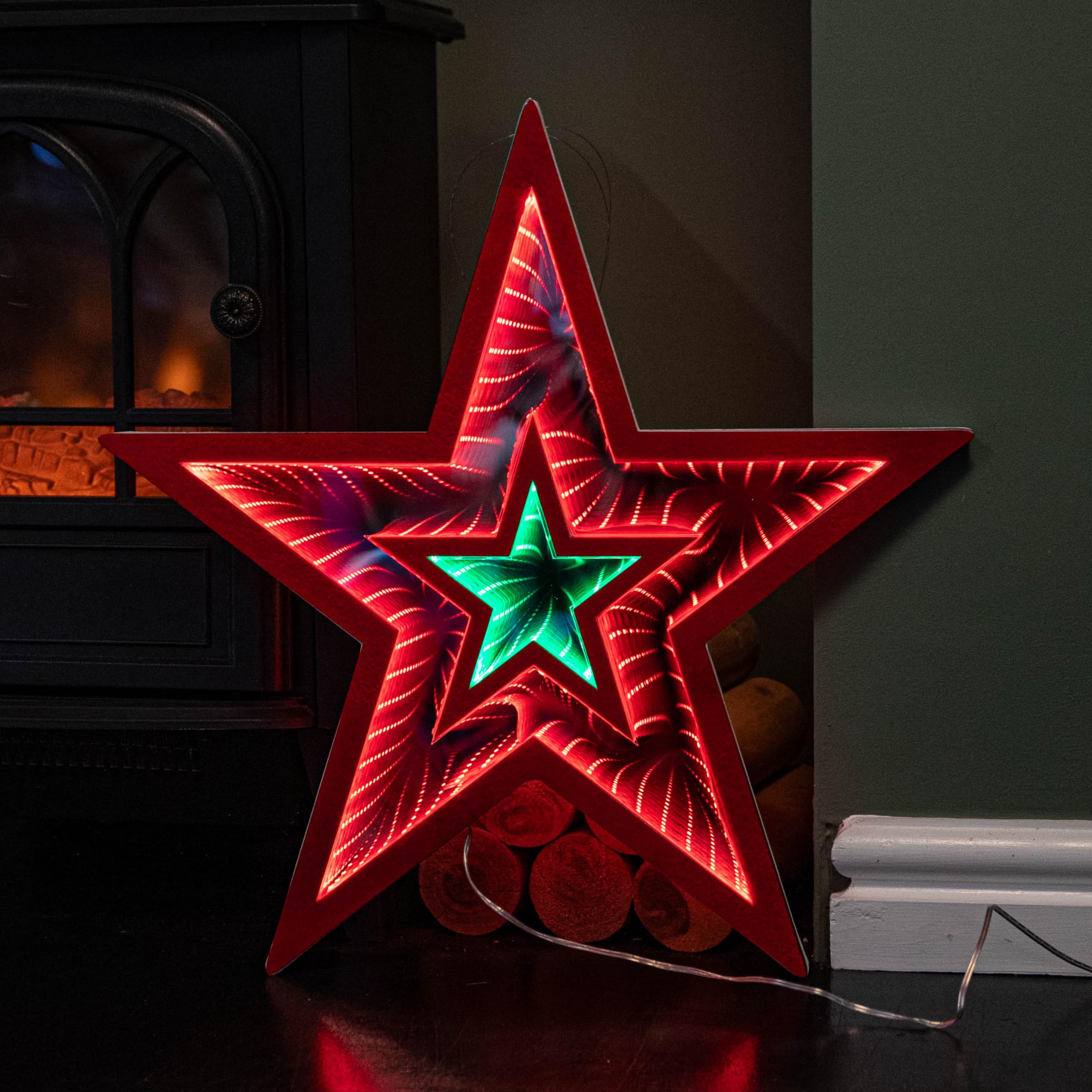 Samuel Alexander Unisex Red 47Cm Light Up Star Infinity Christmas Decoration With & Green Leds