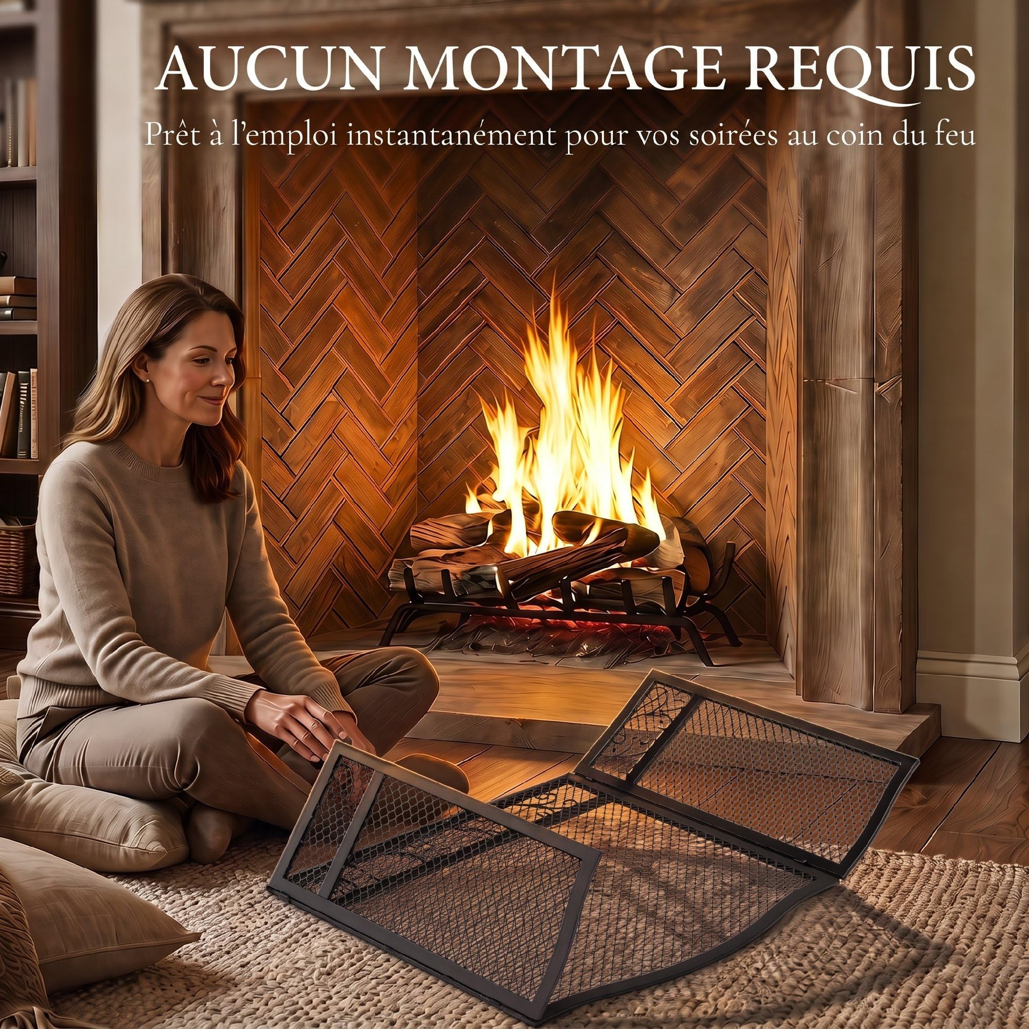 HOMCOM Pare Feu Cheminée Pliable 3 Panneaux 107 x 60 cm Métal Noir