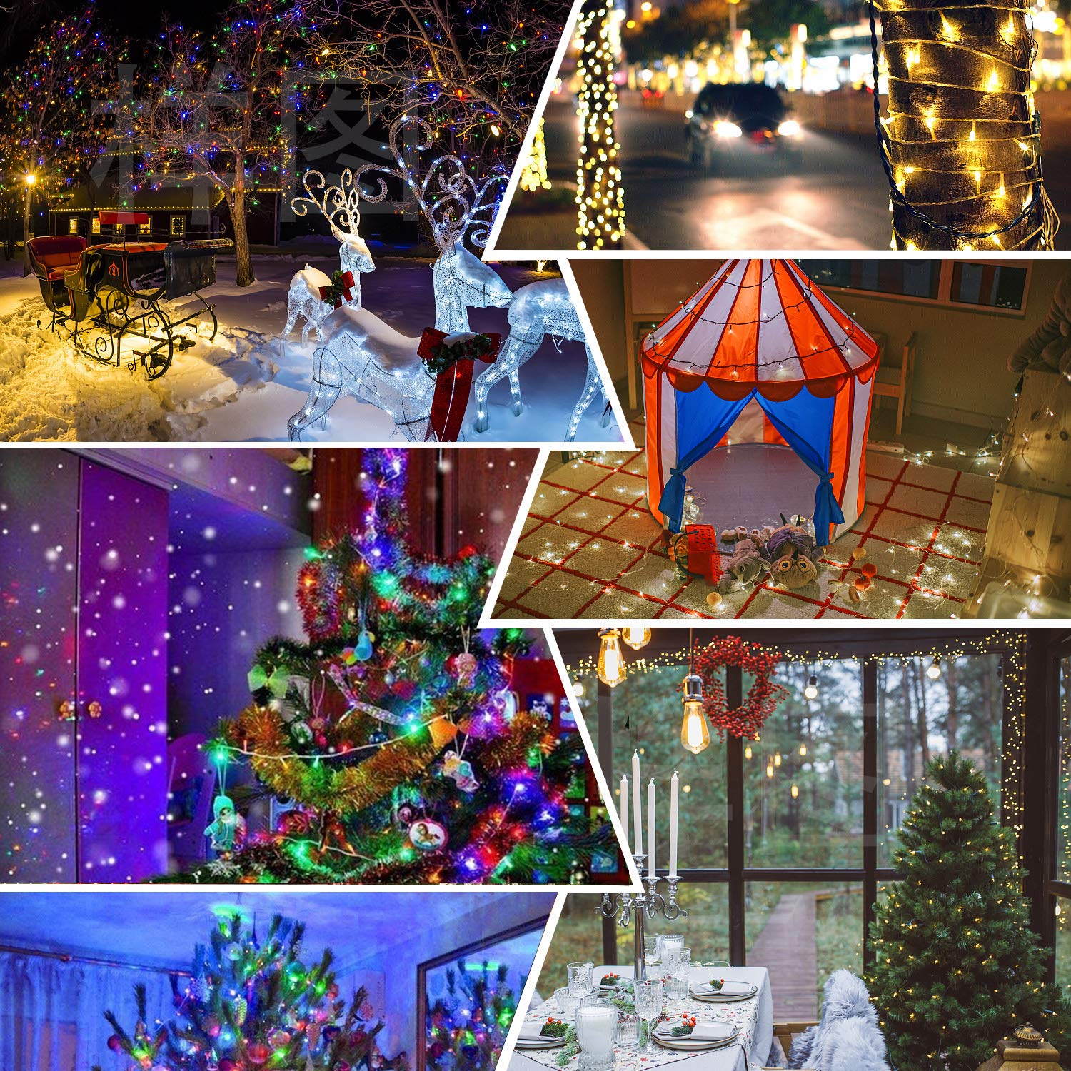 Guirlande lumineuse rideau d'extérieur, 100M longue guirlande lumineuse avec Adapteur Alimentation lumières d'arbre de Noël couleur changeante guirlande lumineuse extérieure avec télécommande