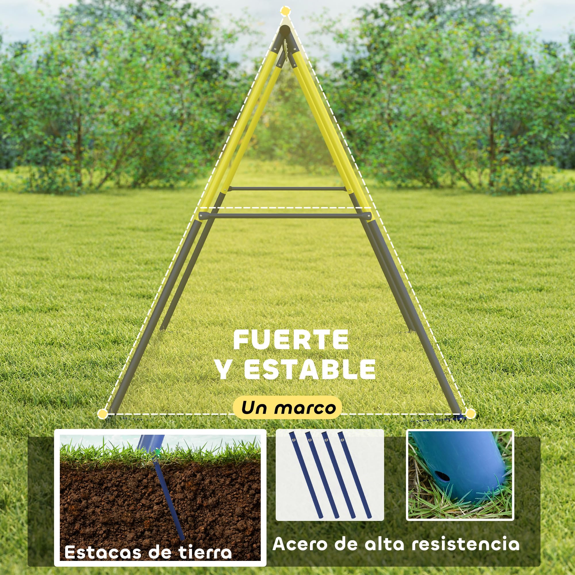 AIYAPLAY Estructura de Columpio Infantil, Estructura Metálica para 2 Columpios, Resistente para 150 kg, para Asiento, Nido y Escalera de Trepar, para Jardín, Balcón, 260x160x178 cm, Azul