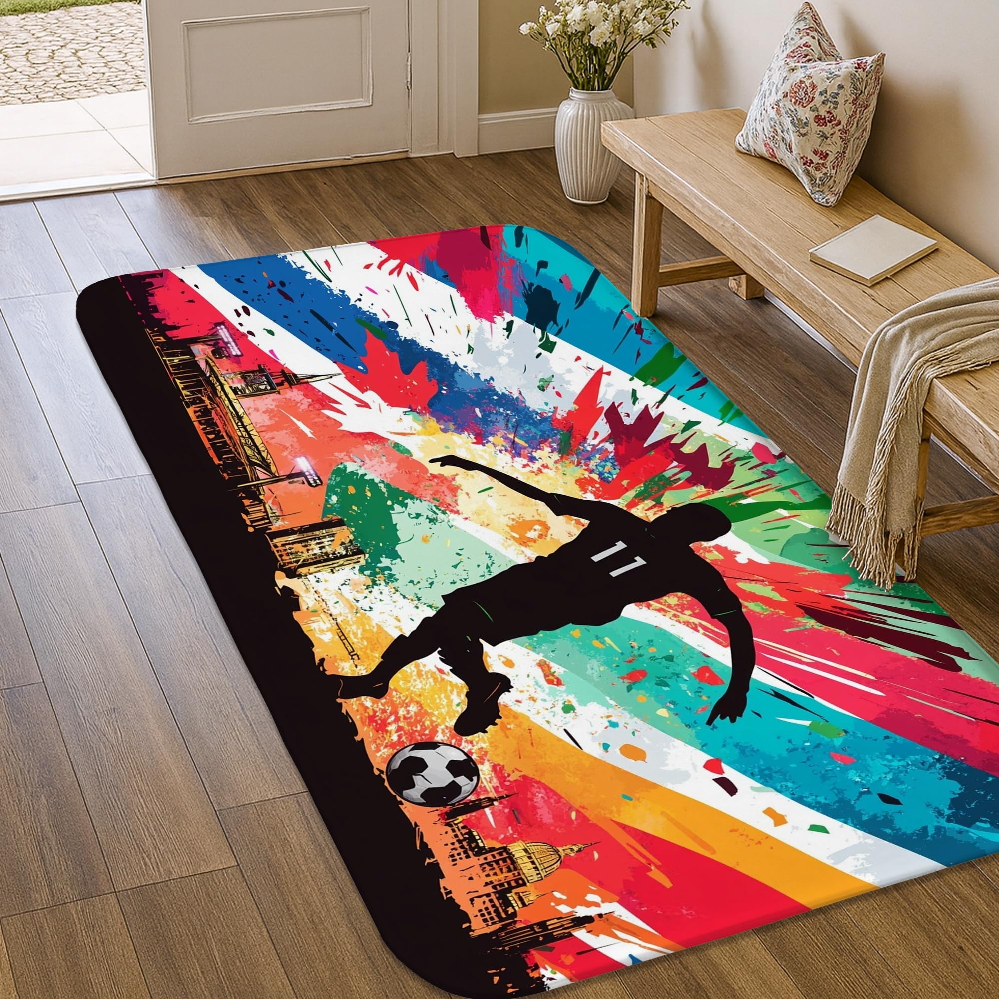 Tapis paysage urbain football dynamique doux multicolore premium