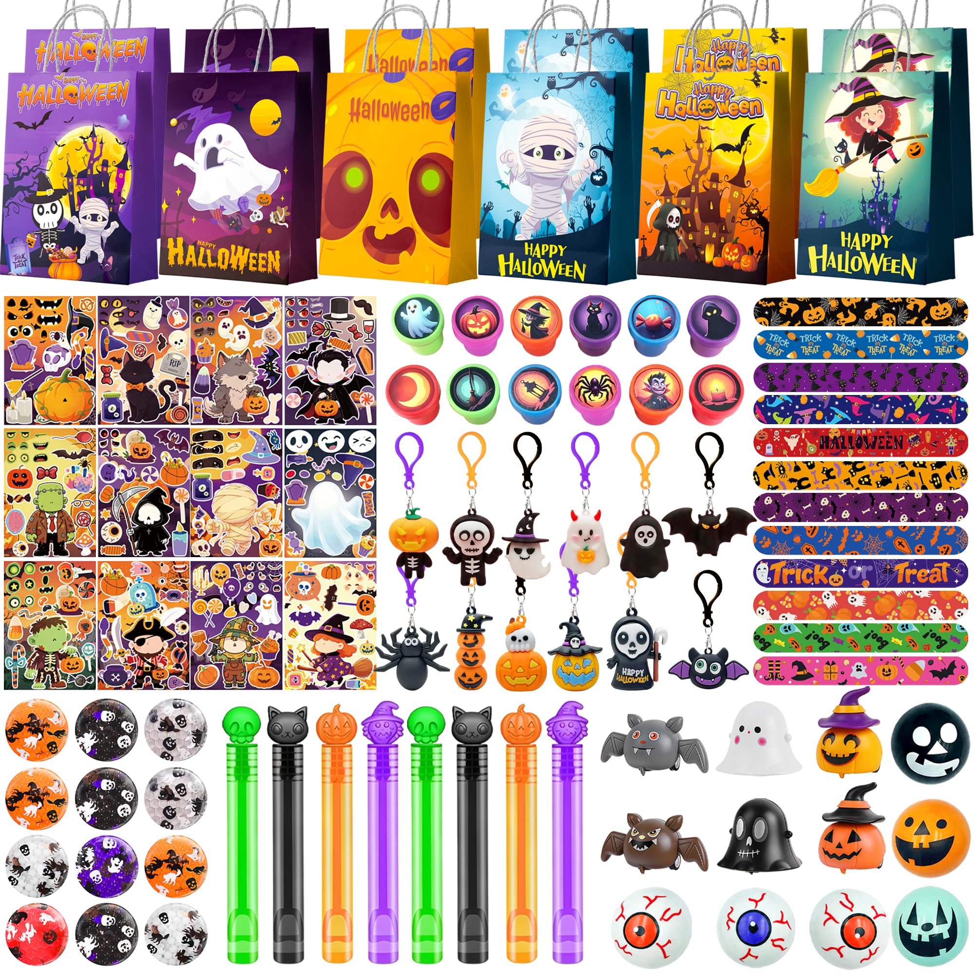 96Pcs Halloween Party Favours Set, Halloween Party Bag Fillers with Bags