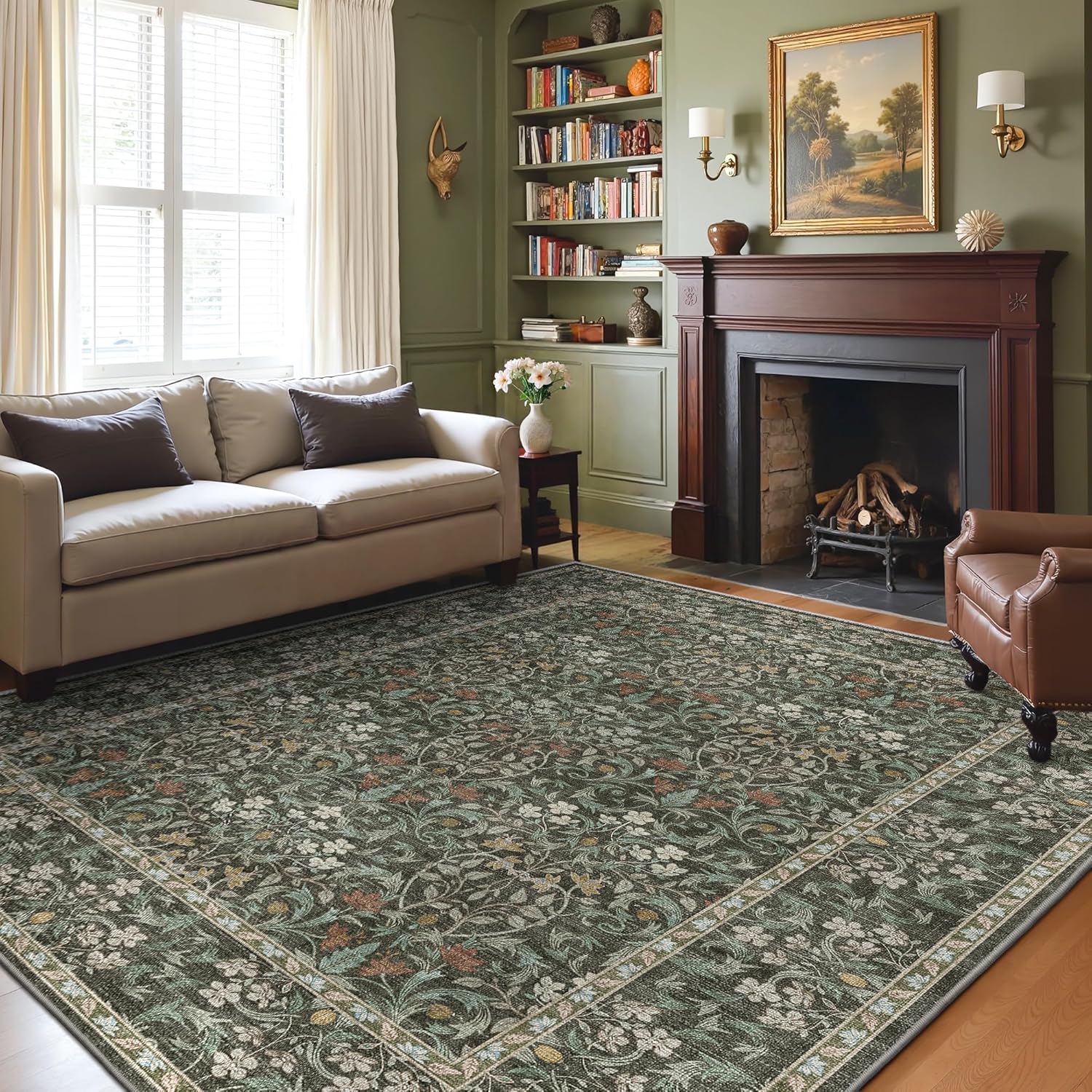 GENIMO Washable Small Reversible Rug 2x3, Low-Pile Non-Slip Kitchen Mat, Small Entryway Rug for Front Door Entrance, Hallway, Bathroom, Vintage Boho Floral Indoor Decor, Beige/Navy