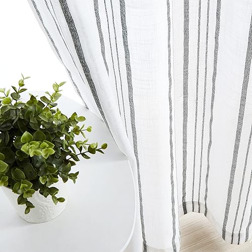 Miniatura 3 de SXZJTEX Paneles de Cortinas de Ventana con Rayas Finas, Rayas Verticales Modernas, Cortinas Traslúcidas para Dormitorio, Filtrado de Luz, Protección