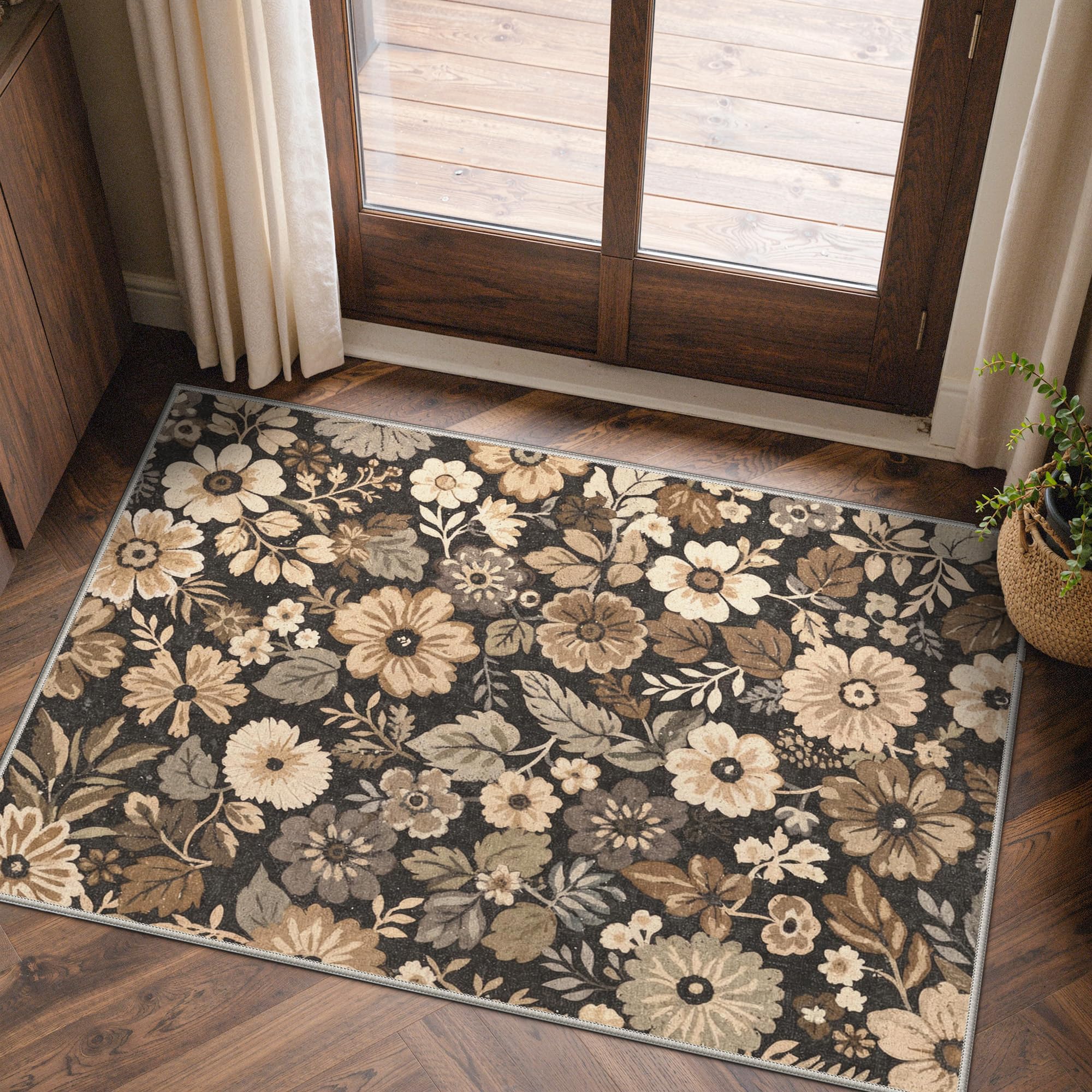 BEIMO Washable Rug 60x90cm Botanical Non-Slip Mat Entryway