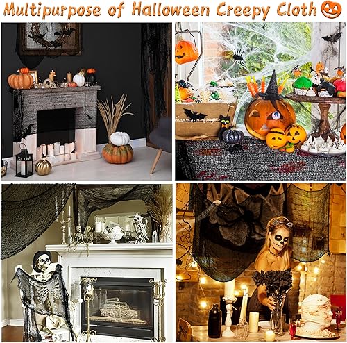 Miniatura 19 de Tela espeluznante, 6 piezas de 30 x 72 pulgadas, decoración de gasa espeluznante negra espeluznante, decoración de Halloween para fiestas, Negro