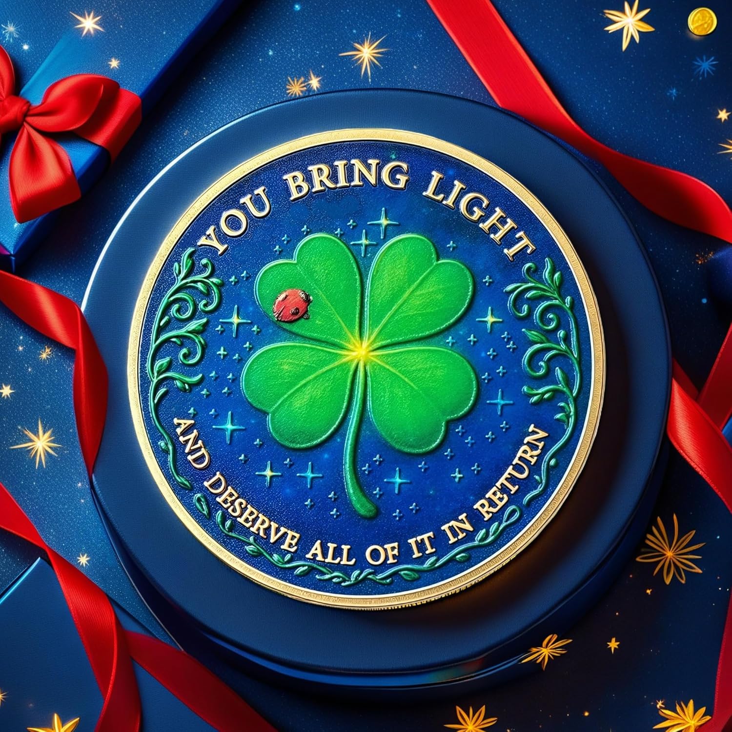Inspirational Four Leaf Clover Lucky Charm Coin, You Bring Light Positive Affirmation Token, Encouragement Gift for Women Men Friends