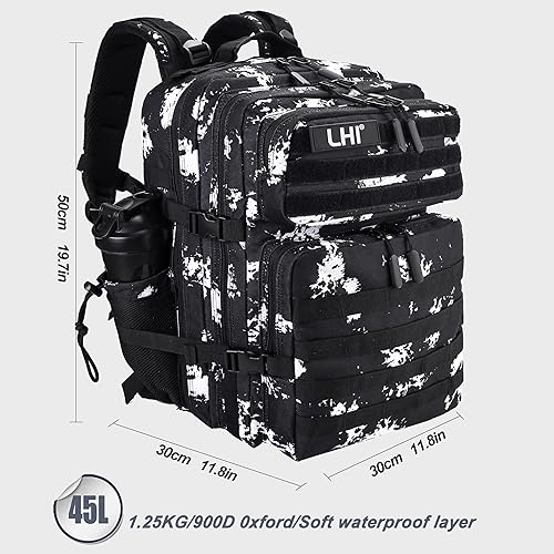 Miniatura 180 de LHI Military Tactical Backpack for Men Molle Daypack 45L Army 3 Days Assault Pack Bag Large Rucksack With Bottle Holder(12*20*12)