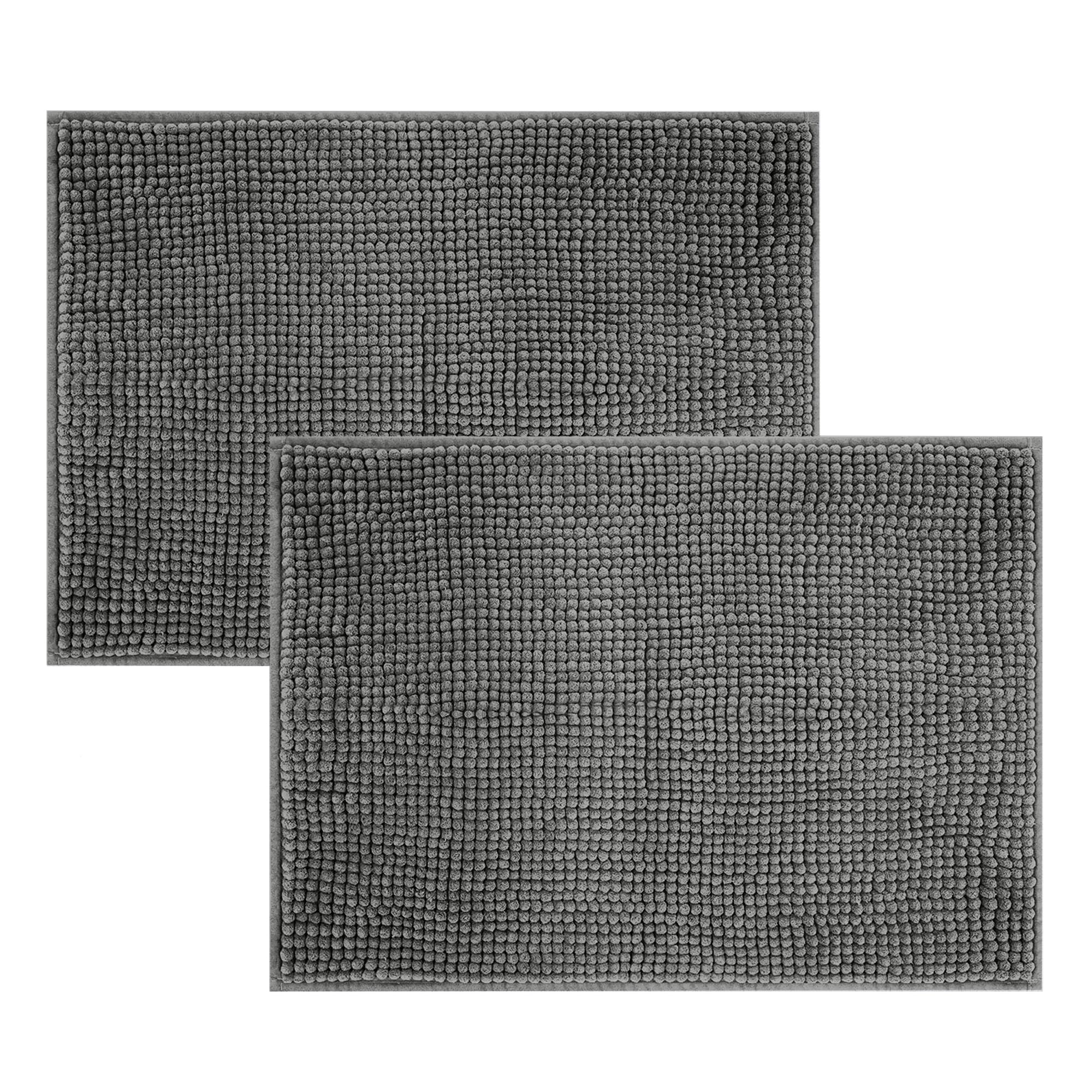 Imperial Rooms Bath Mat Non Slip Anti Mould (2 pack) - Grey Bath Mats 50x80cm, Chenille Bathroom Mat Super Absorbent Extra Soft Fluffy Shower Mat — image 1