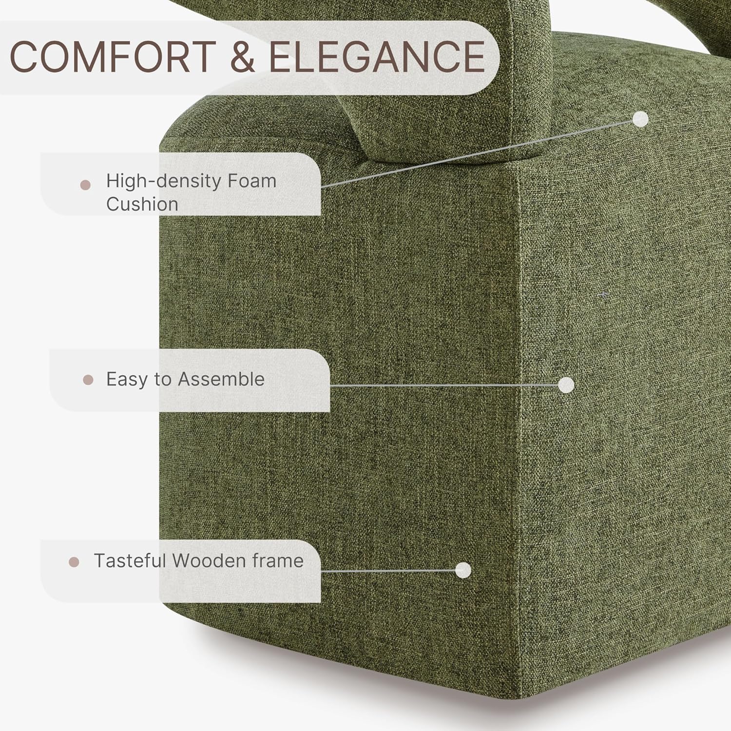 Upholstered Dining Chairs with Removable Casters Barrel Side Armchair with Rollers for Diningroom Bedroom Livingroom Reading Room, Green, 1PCS Green 1 PCS