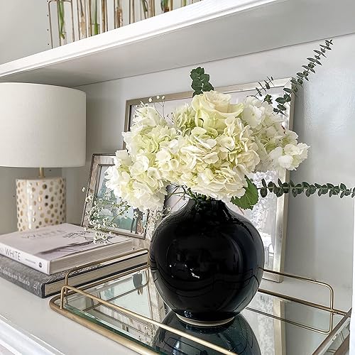 Miniatura 5 de Jarrón grande de cerámica negra de 7.5 pulgadas con acabado brillante, jarrones negros para centros de mesa, jarrones negros para decoración del