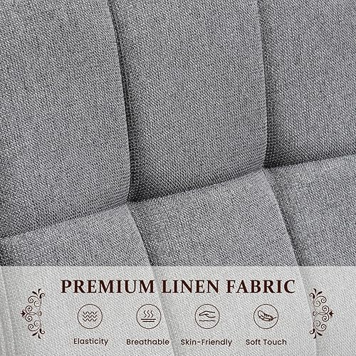 Miniatura 5 de Furniliving Juego de 2 sillas de comedor de madera de roble, silla de cocina moderna de mediados de siglo con tapicería de lino, sillas de comedor