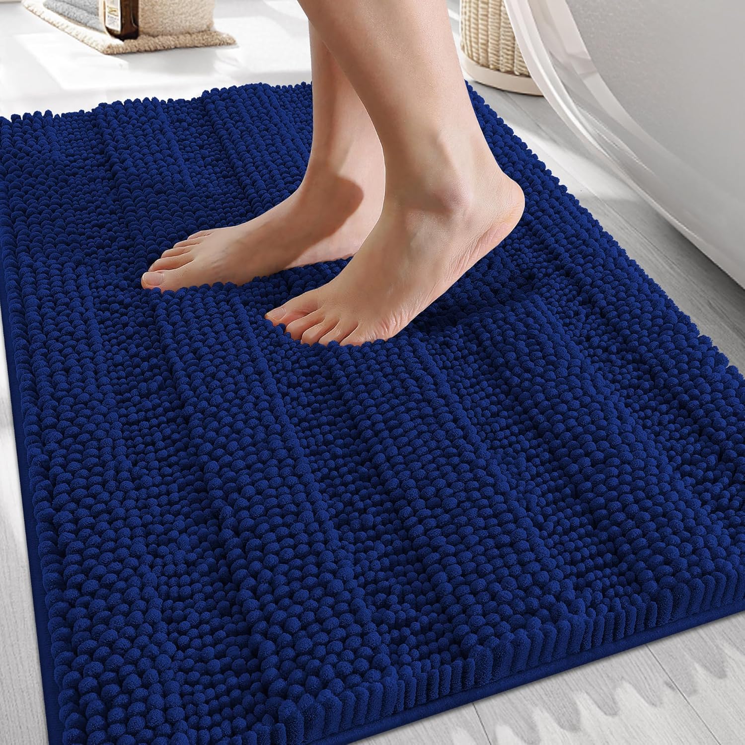 OLANLY Thick Chenille Bath Rug 30x20, Navy