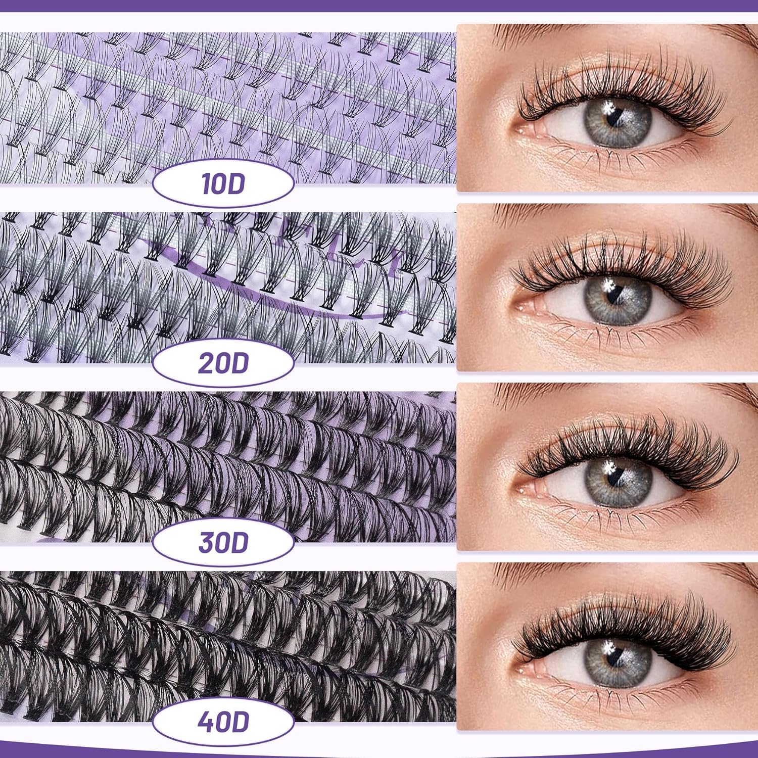 Lash Clusters Kit Multiple Styles Mixed Length Eyelash Set Includes 2 Lash Bond and Seal & 2 Lash Remover 1 Tweezers For DIY Lash Extensions Kit At Home