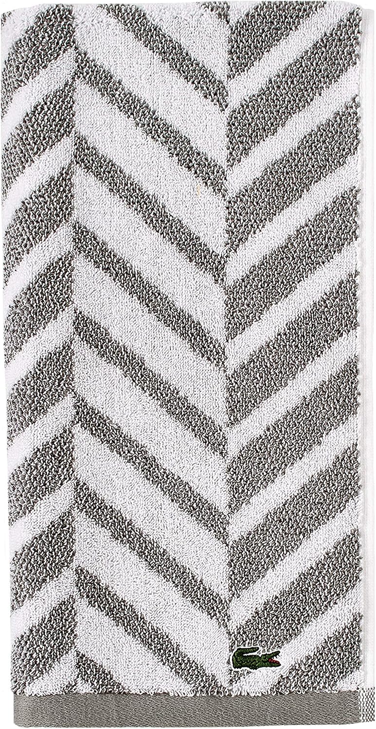 Lacoste Herringbone 100% Cotton Towel, 16x30 Hand, Meteorite