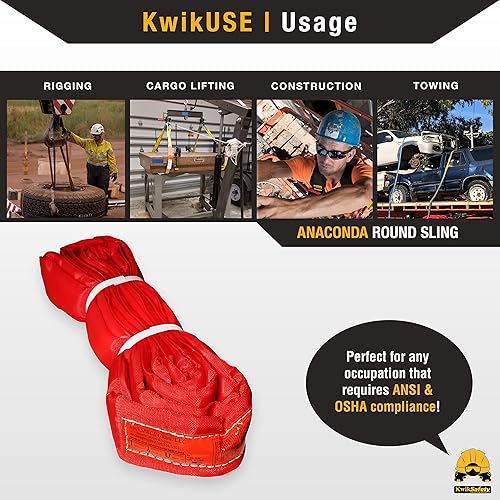 Miniatura 6 de KwikSafety - Charlotte, NC - Anaconda Endless - Eslinga de elevación redonda sin finpoliéster rojo, vertical de 14,000 libras, cesta de 28,000