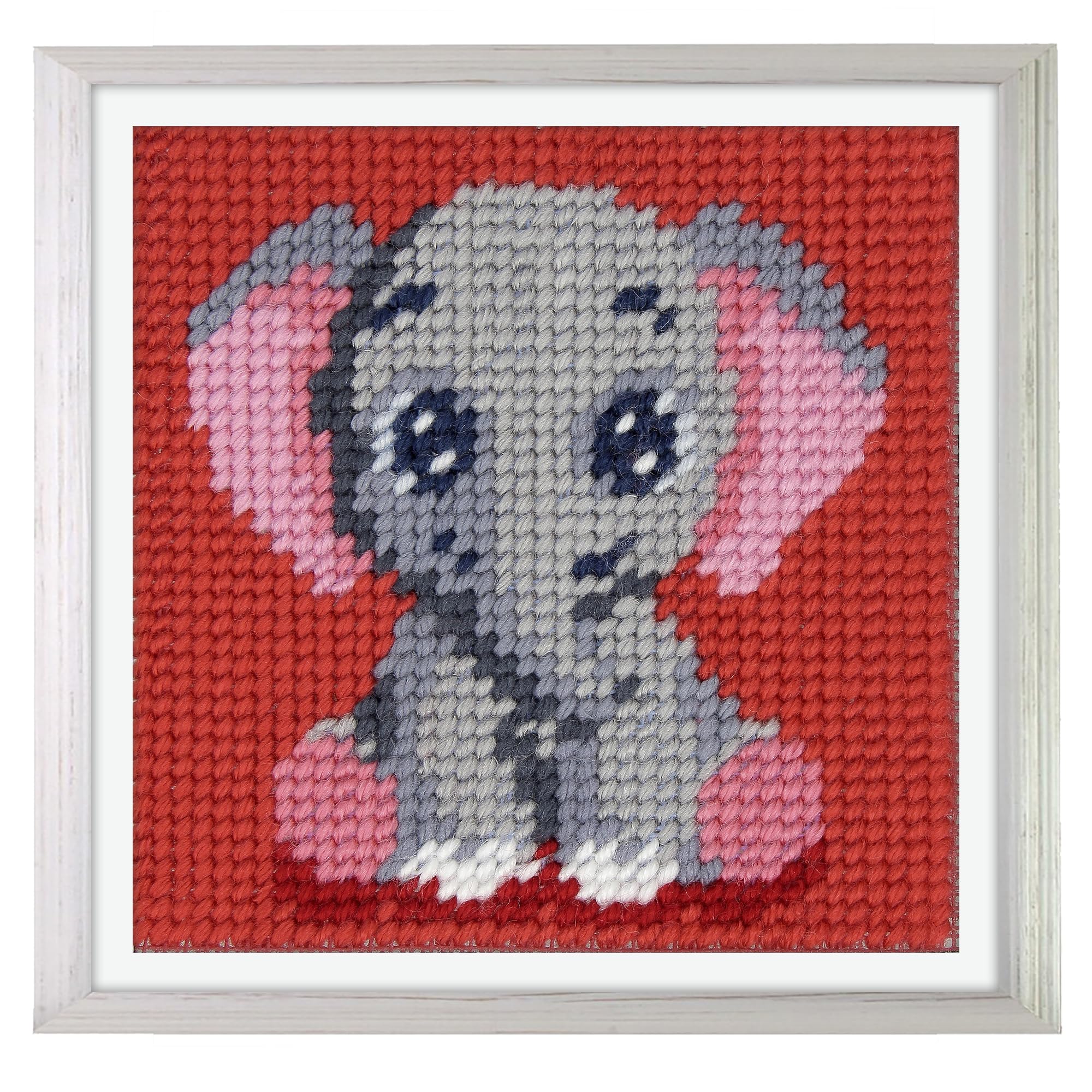 Trimits Elephant Half Stitch/Tapestry Kit With Printed Canvas (17 X 17Cm), Acrylic Yarns, Plastic Needle, Colour-Coded Chart And Instructions - Cross Stitch Craft Activity