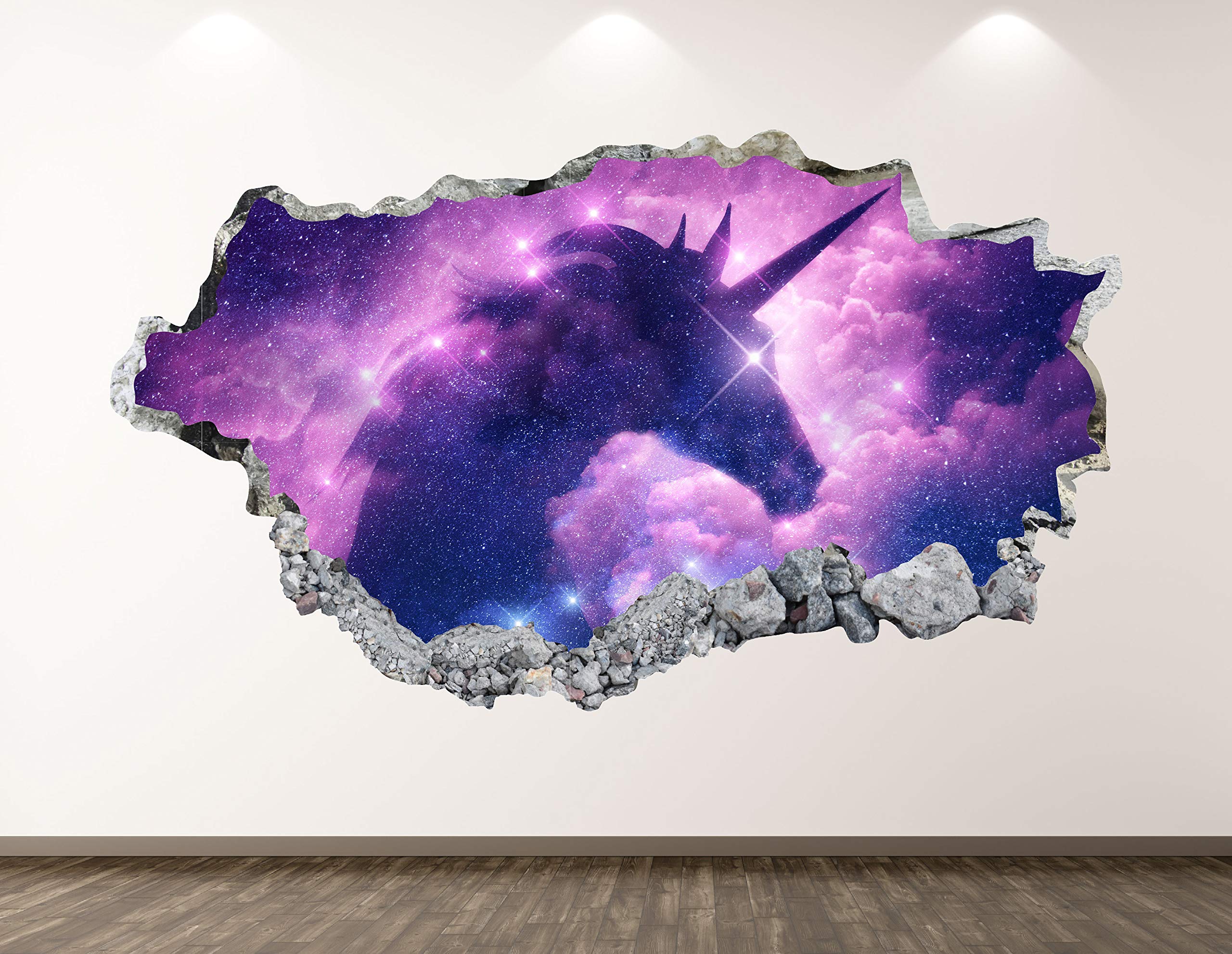 Unicorn Wall Decal Art Decor 3D Smashed Mythical Creature Sticker Poster Kids Room Mural Custom Gift BL358 (50