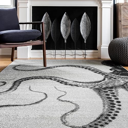 Miniatura 9 de nuLOOM Loren Octopus Area Rug, 5' x 8', Grey