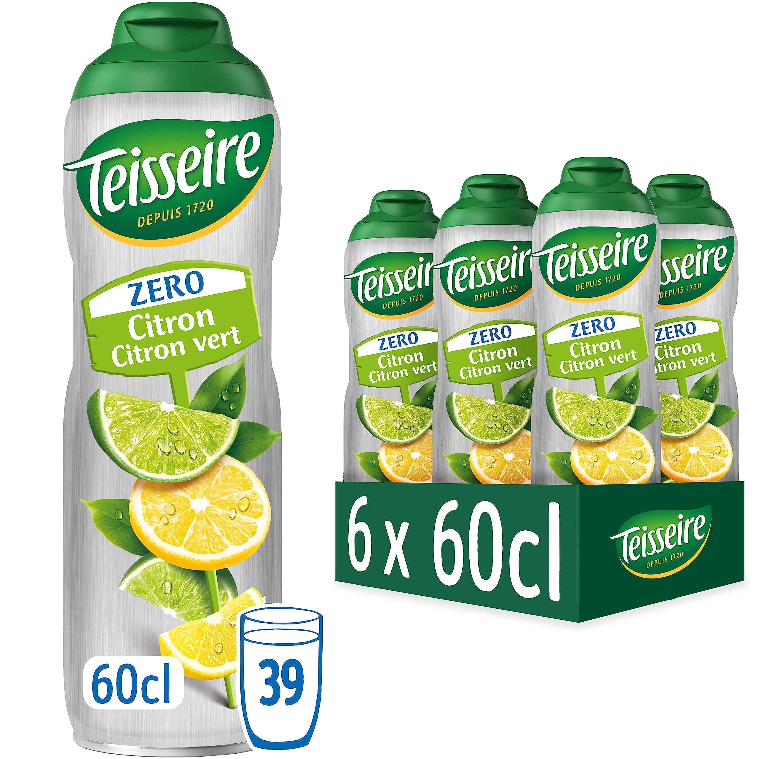 Teisseire Zitrone-Limette (Citron - Citron Vert) Zero - Zuckerfrei für Erfrischungsgetränke, 6x600 ml