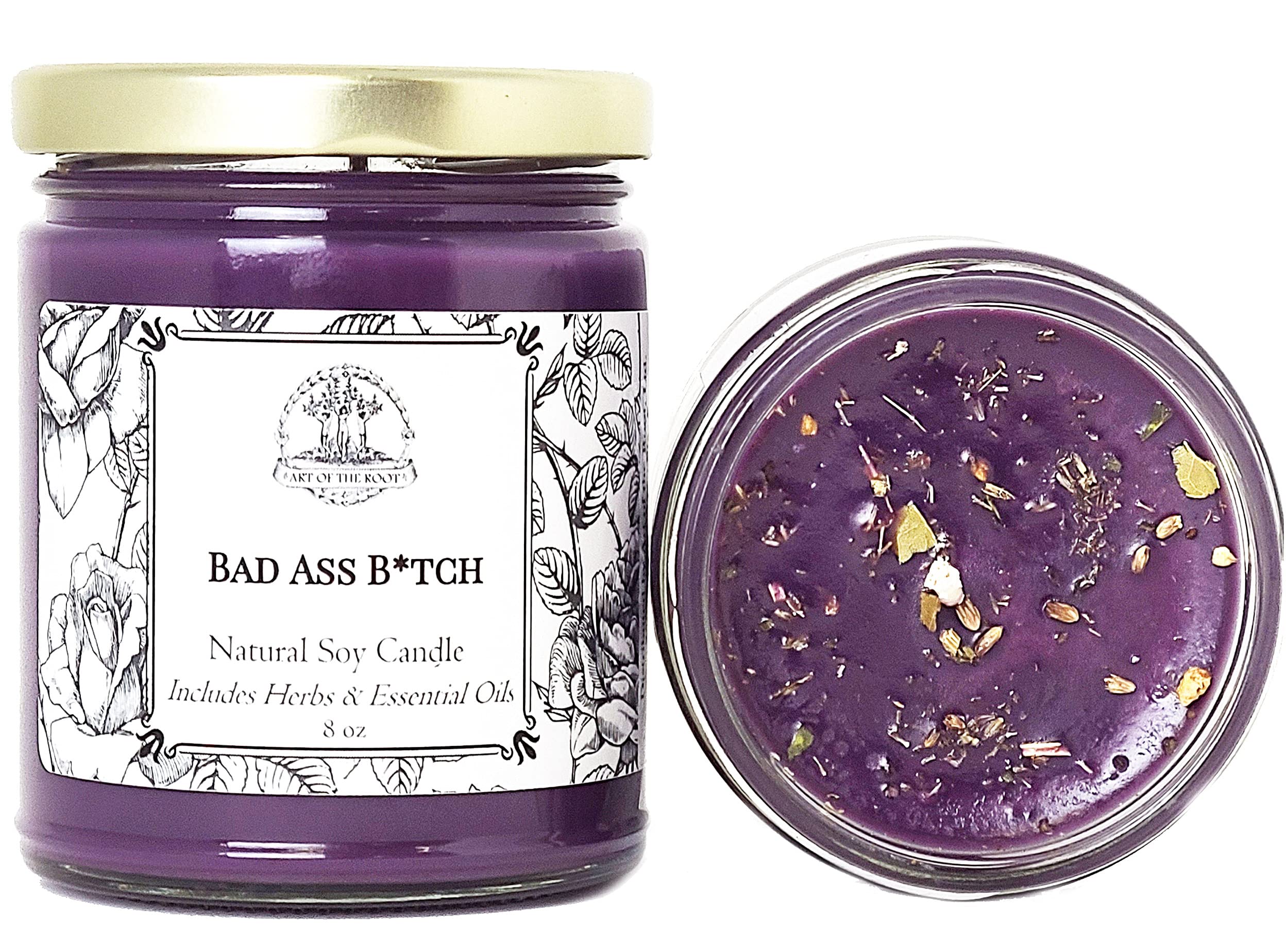 Bad Ass B*tch 9 oz Soy Herbal Spell Candle | Handmade with Herbs & Essential Oils | Power, Success, Dominance, Achievement & Confidence Rituals | Wiccan Pagan Hoodoo Magick