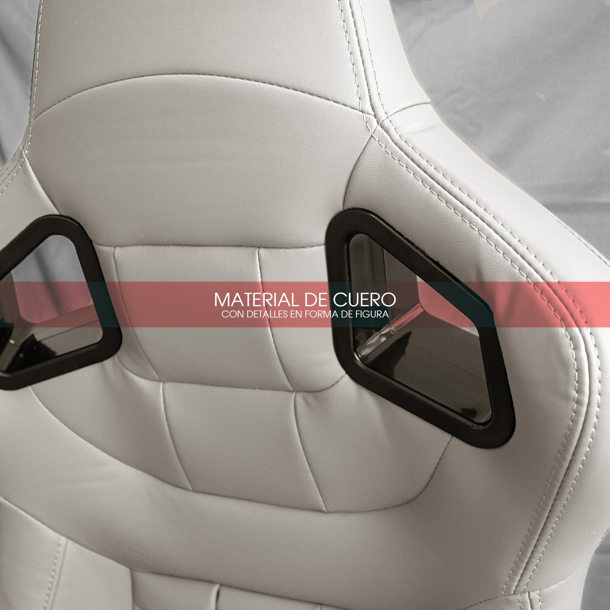 M MODAUTO Semibaquet B.E Cuero Blanco/Detalles en Forma De Figura,Semibaquet Deportivo,Adaptable para Coches,Ríeles Incluidos,para Coche y Simulador de Conducción (N501L)