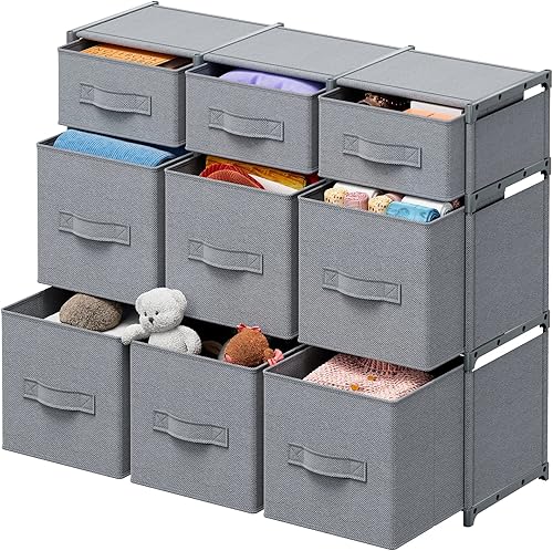 EnHomee Cajones de almacenamiento, organizador de almacenamiento de 9 cubos, estante de almacenamiento de cubos con 9 cubos de almacenamiento,