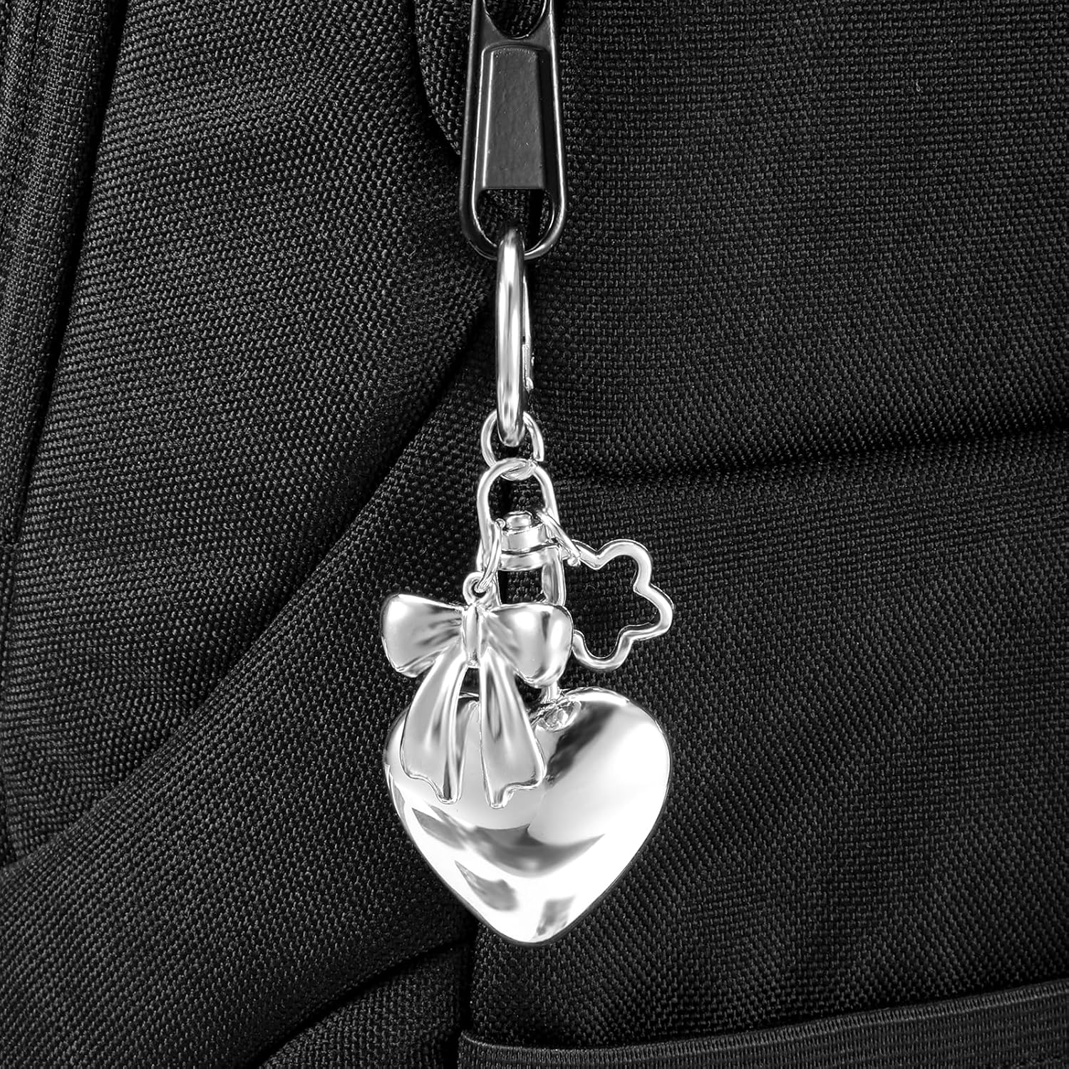 Heart Bow Charm Keychains, Silver Bow Keychain Charms, Cute Silver bag charms, Multifunctional Keychain Accessory Alloy Texture for Car Keys Handbags Purse Charm - Image 6