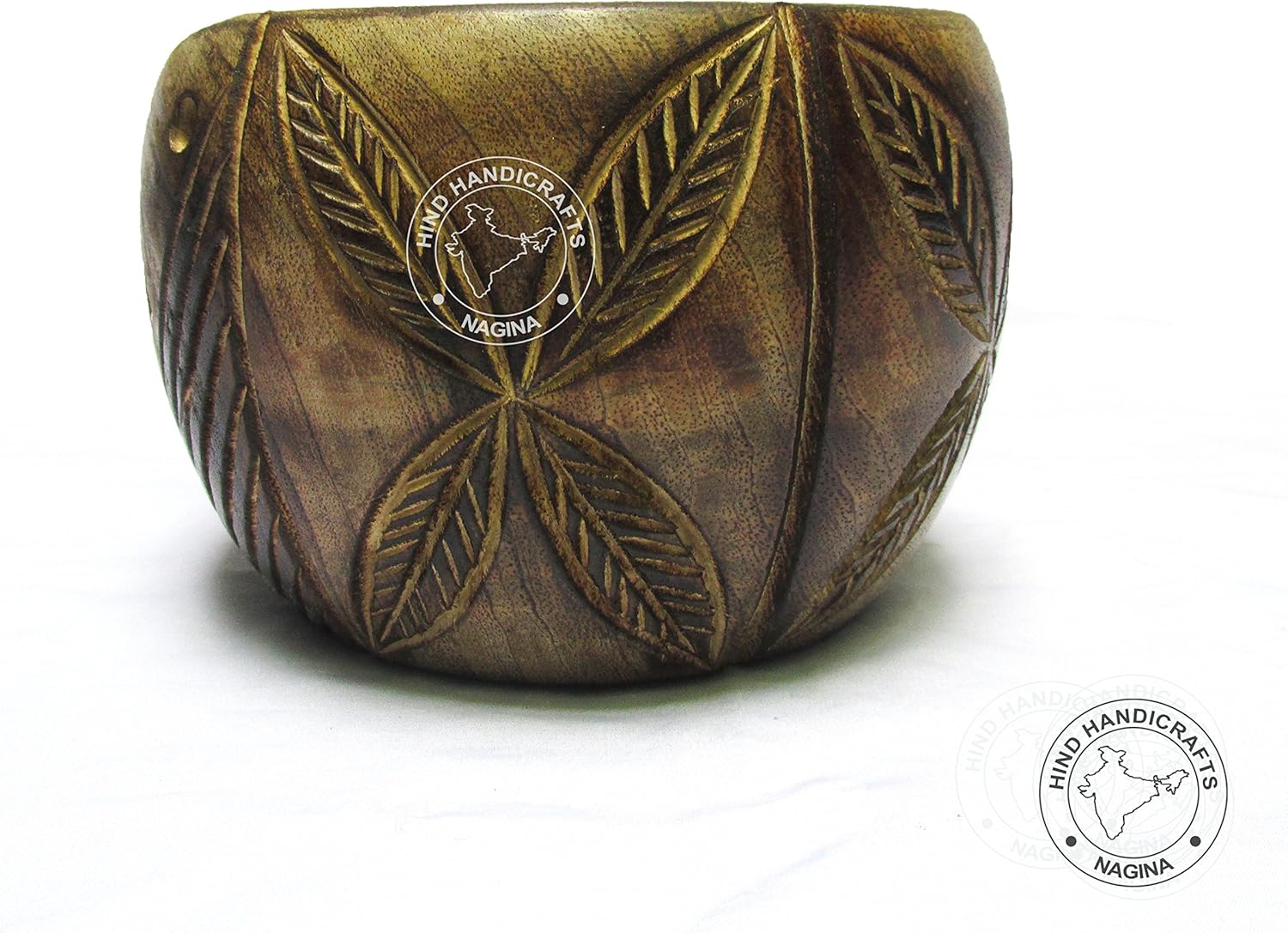 Hind Handicrafts Premium Solid Dark Handmade Crafted Wooden Portable Antique Yarn Storage Bowl - Holder for Knitting Crochet Hook Accessories (6" x 6" x 4", Torched Leaf)
