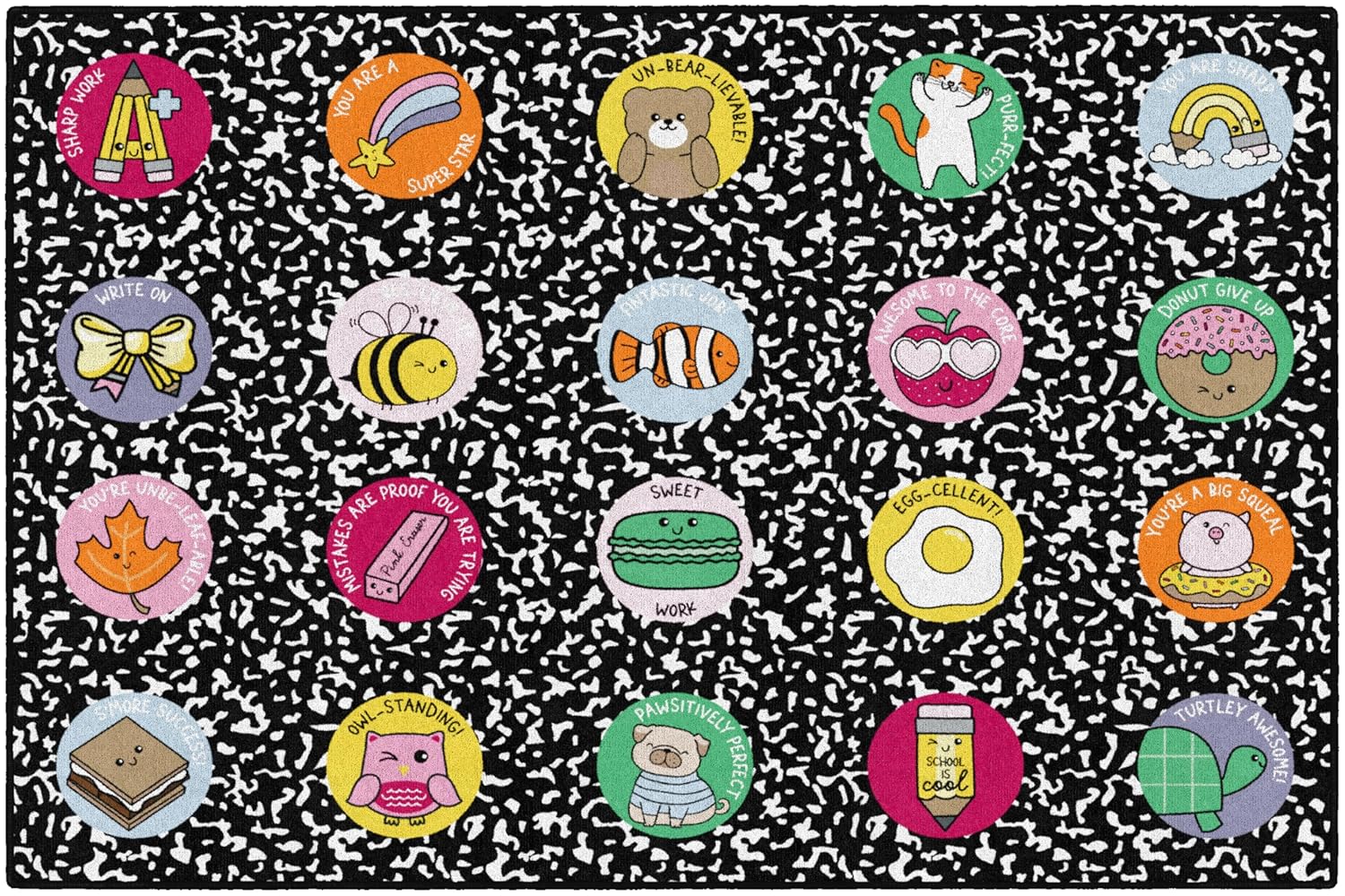 Flagship Carpets School Days Sticker Sit Spots Educational Area Rug for Kids Room, Children's Classroom Rug for Teaching and Playroom, 5' X 7'6"