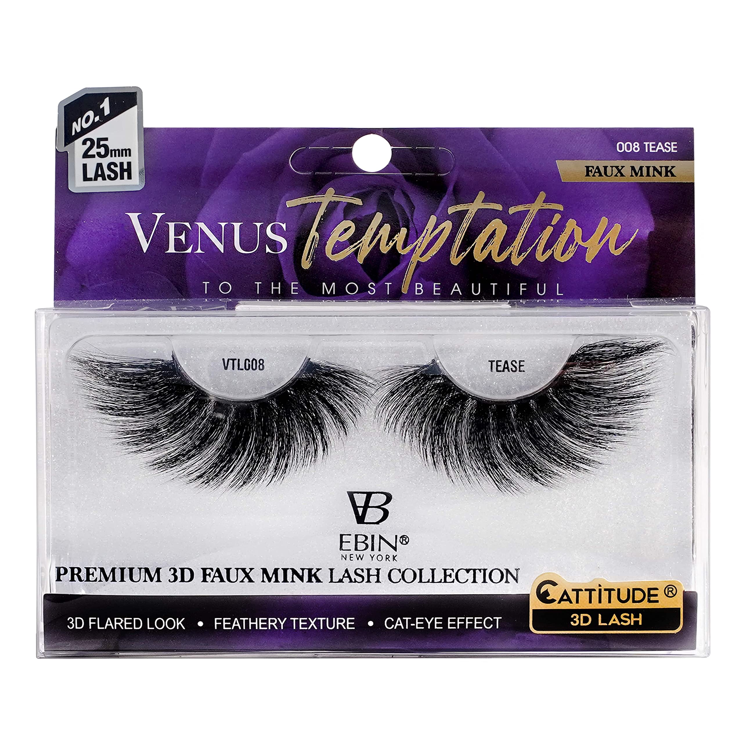 CATTITUDE 3D LASHES Venus Temptation 25mm wing style Faux Mink Lashes 3D flared look Feathery texture Cat-eye effect