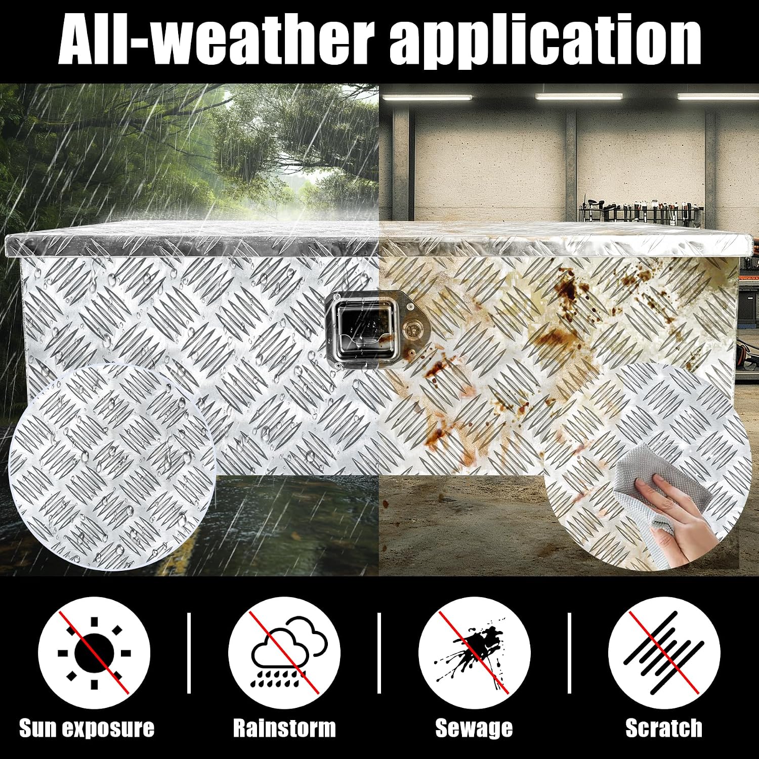 30x13x10 Inch Aluminum Truck Tool Box Heavy Duty Pickup Storage Box Underbody Truck Box Diamond Plate Toolboxes with Lock and Keys Suitable for Truck Bed Pickup RV Trailer