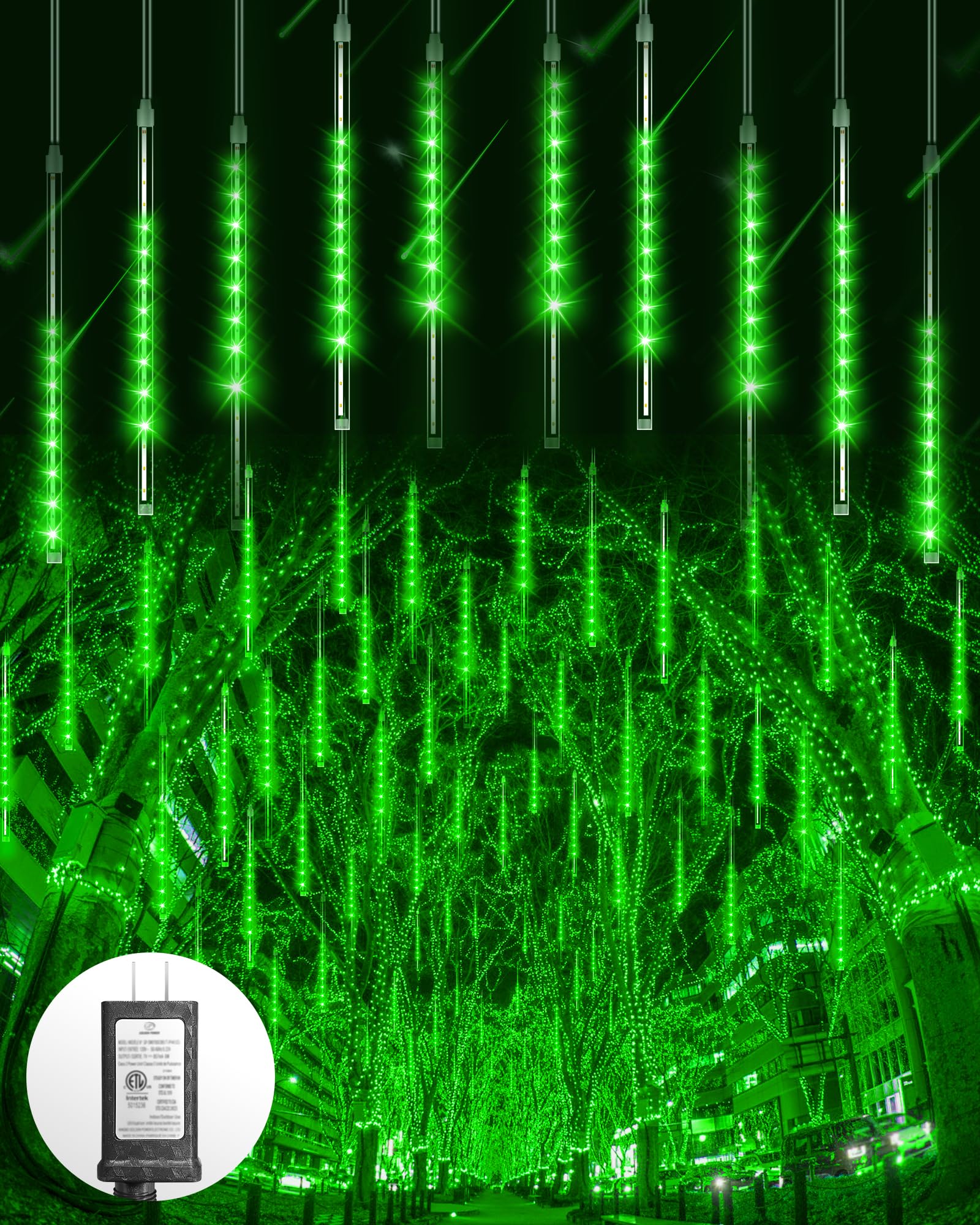 Blingstar Meteor Shower Lights Outdoor Christmas Lights, 16 Inch 10 Tubes 360 LEDs Falling Rain String Light with Timer, Waterproof Plug in Icicle