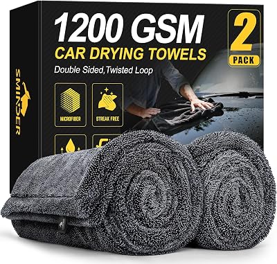 SMINDER 1200 GSM Microfiber Car Drying Towels, 2-Pack