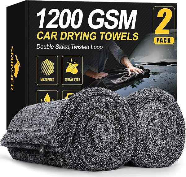 SMINDER 2-Pack 1200 GSM Car Drying Towels: The Easy, Streak-Free Way to Dry Your Car