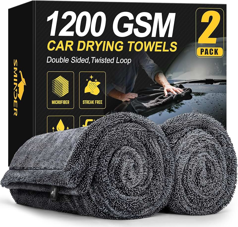 2-Pack 1200 GSM Car Drying Towels – Microfiber Towels for Cars (36" x 24"), Ultra-Absorbent, Streak-Free, Scratch-Free, No Water S