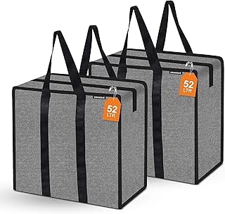 Cranique Large 52L Multi-Purpose Underbed Storage Bag/Clothing Storage Organizer/Stationery Paper Storage Bag with Zipper and Strong Handle Set Of 2 (STB1-Grey-2Q)