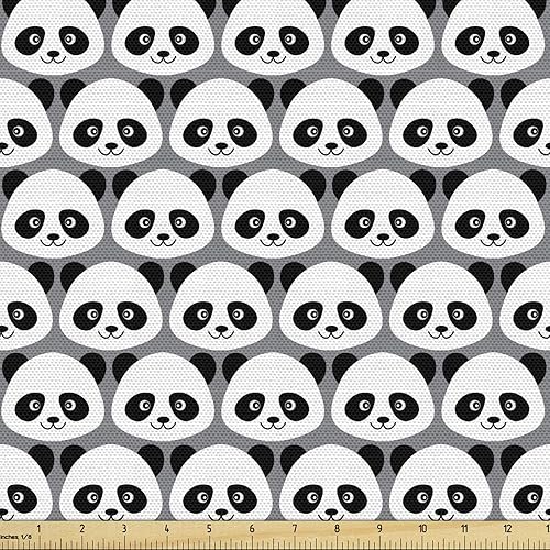 Ambesonne Tela de panda por The Yard, dibujos animados continuos de ilustración de oso asiático en diseño monocromático, tela decorativa para
