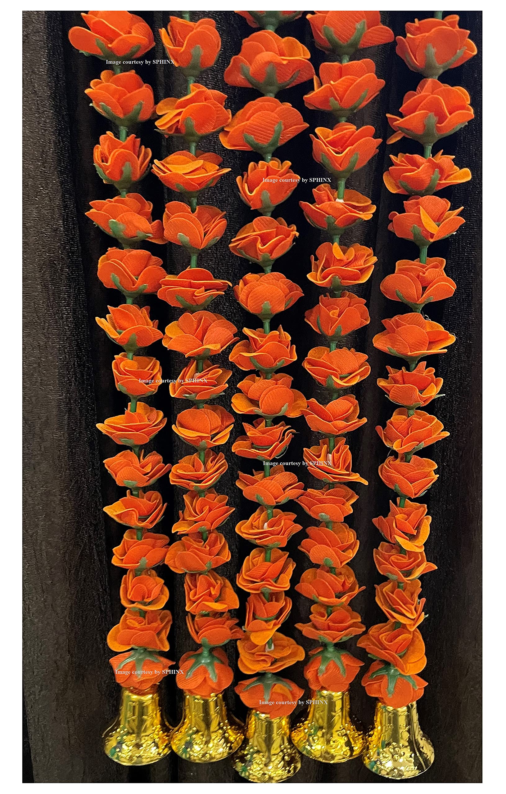 Sphinx artificial velvet roses garlands with golden hanging bell approx 2.08 ft - (Marmalade Orange, 5)