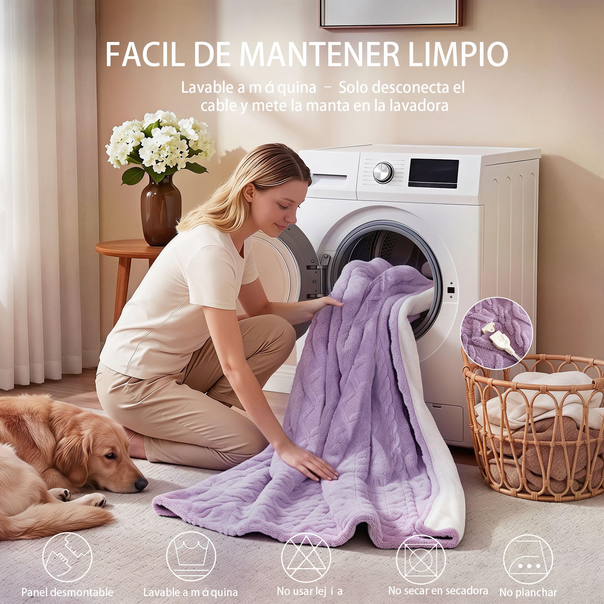 Manta Eléctrica 150x200cm, Manta Suave Lavable, Púrpura | 9 Niveles de Temperatura ,10H Apagado Auto,Manta Térmica, Calentamiento Rápido , Tejido Cómodo, Para Casa y Oficina