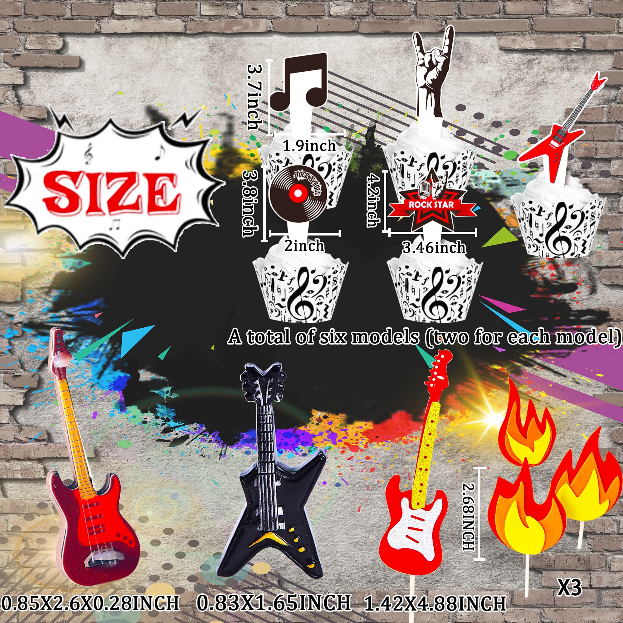 JeVenis Cake Topper Musicale - Decorazione Torta Con Chitarra, Disco Ball E Note Rock Anni 80 - Set 32 Pezzi - 3