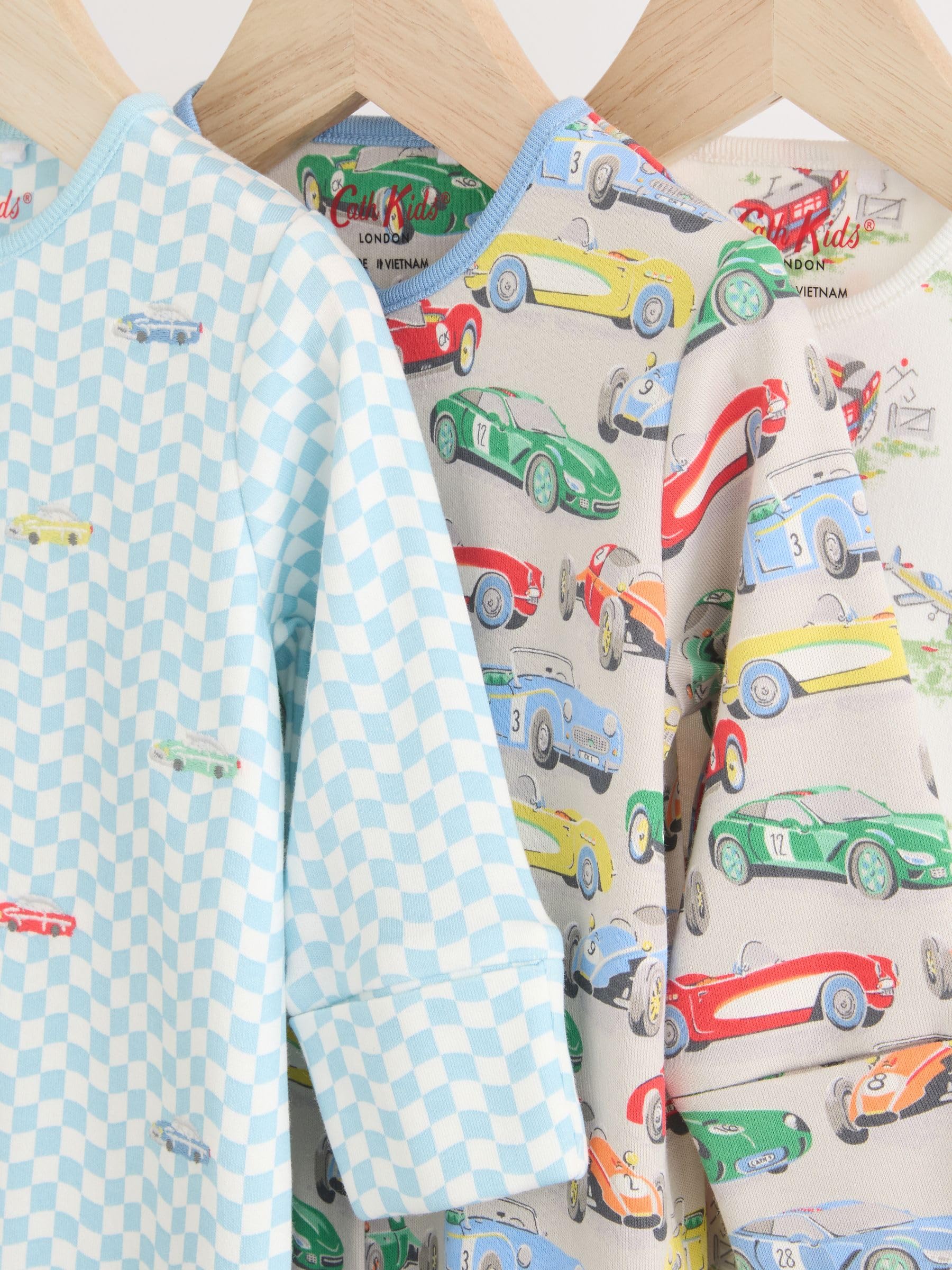 NEXT Bambini Cath Kidston - Confezione da 3 Tutine per Neonati in 100% Cotone con macchinine