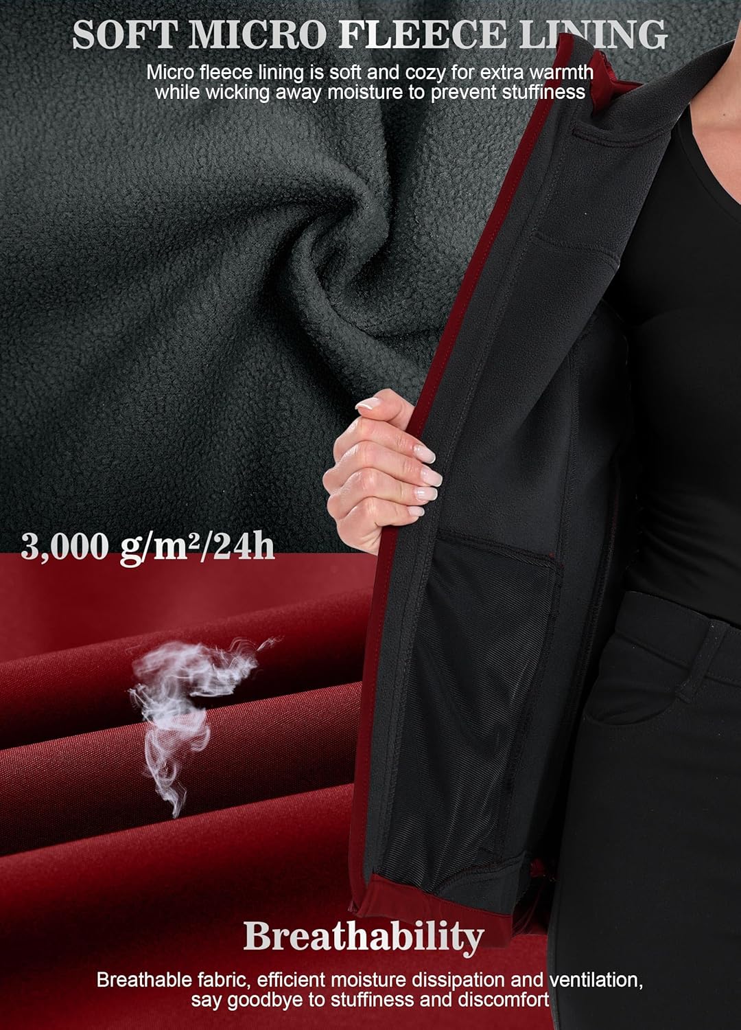 Softshell Jacket Women Fleece Lined Rain Jacket Waterproof Hood Lightweight Coat Ladies for Outdoor Hiking