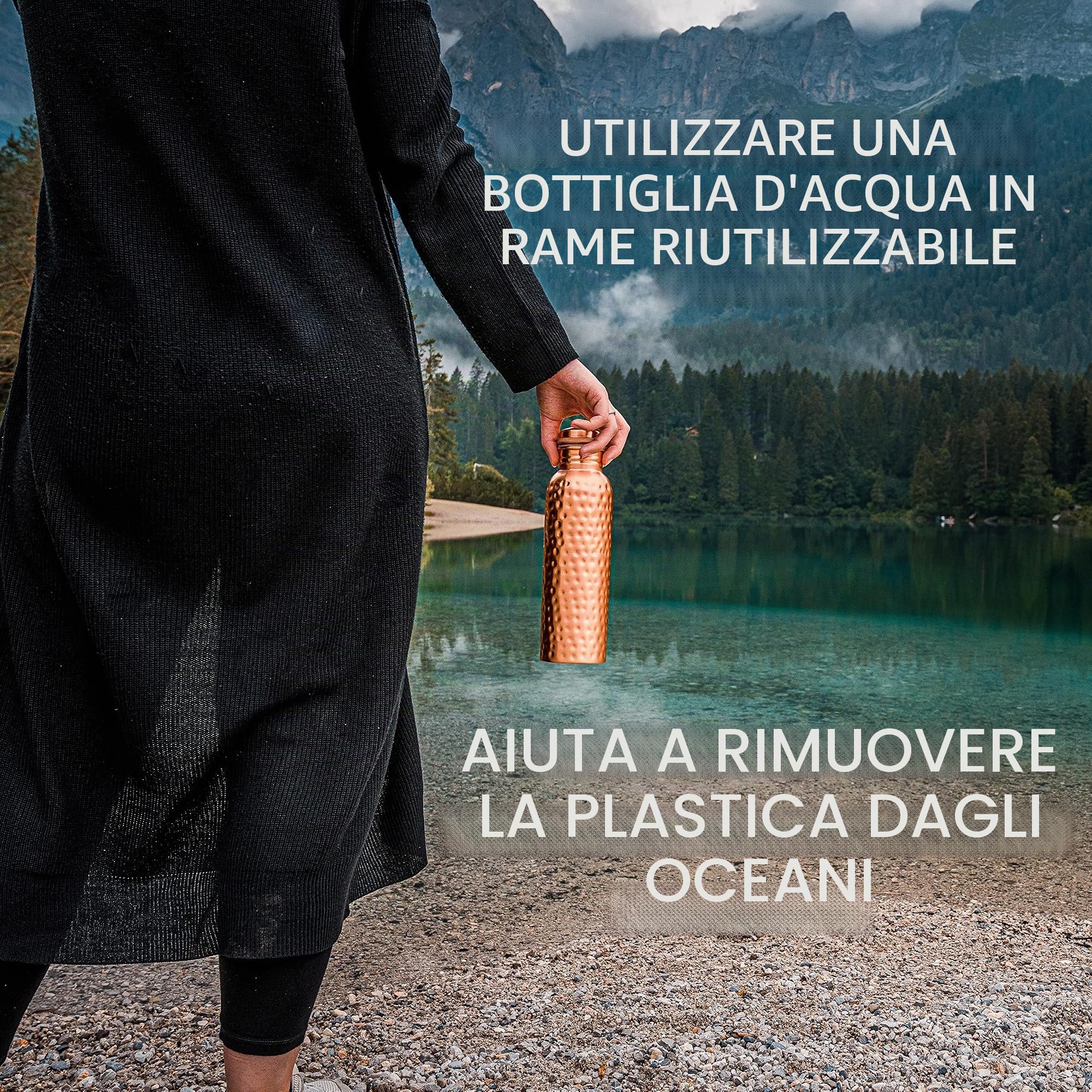 Kosdeg Martellato Bottiglia d’Acqua in Rame Extra Large 1 Litro – Contenitore Ayurvedico a Tenuta stagna – Bevi più Acqua, Riduci Il Consumo di Zuccheri E Godi di Salute Migliore