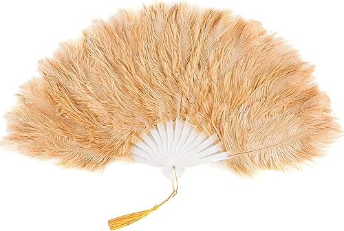 Miniatura 1 de BABEYOND Abanico de mano plegable vintage de los años 20 con plumas de avestruz, accesorios para disfraz de Halloween, espectáculo de baile, fiesta
